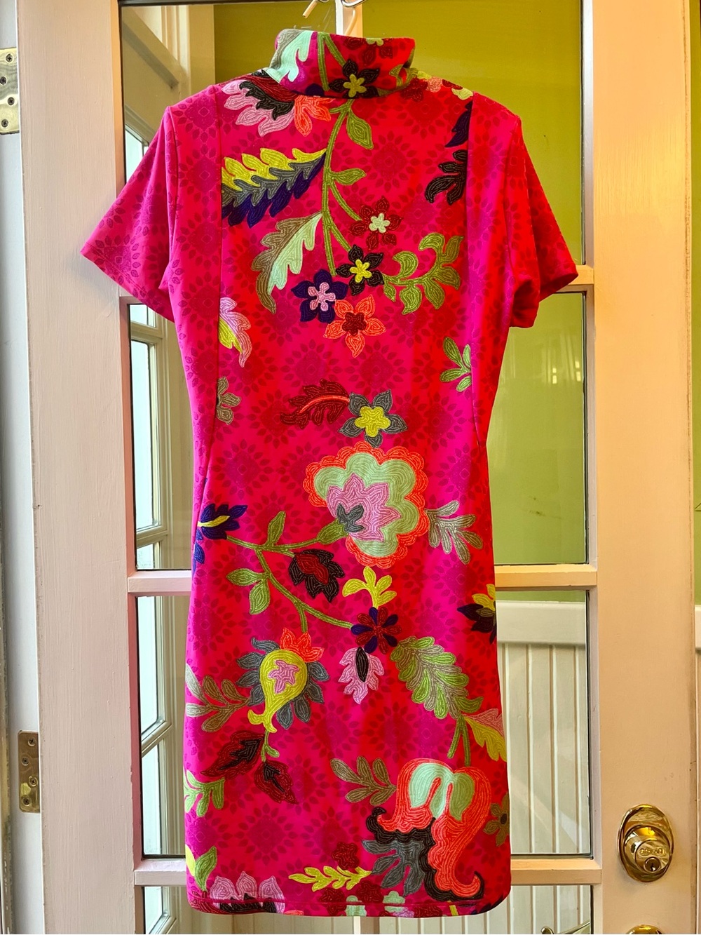 Johnny Was Hot Pink Floral Embroidered Mock-Neck Athletic Activewear Shift Dress - Picture 3 of 7